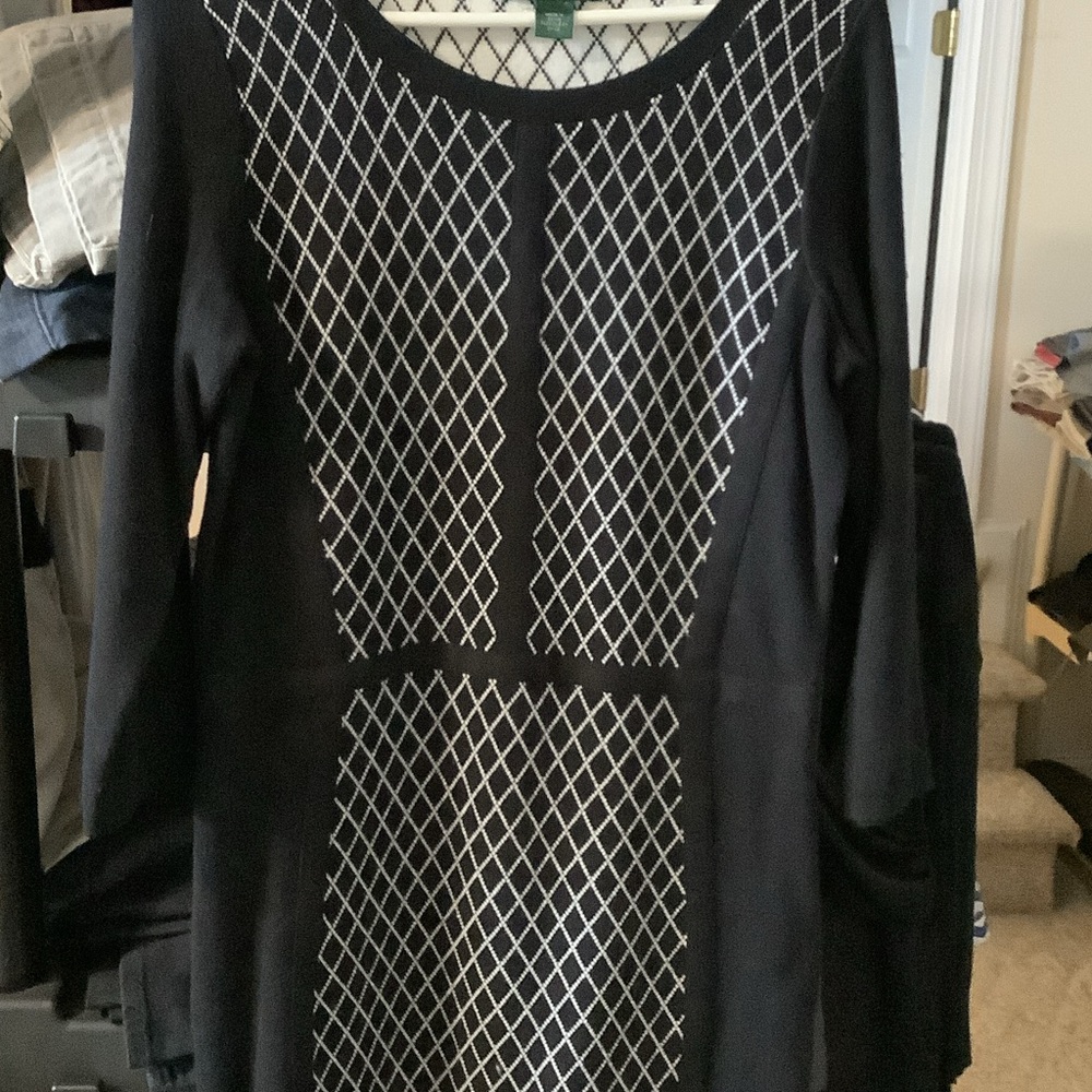 Ralph‎ Lauren Black sweater Dress with White Geometric Design